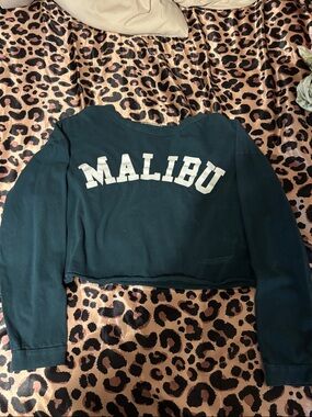 Malibu Cropped Crewneck Sweatshirt - Deep Teal with White Lettering